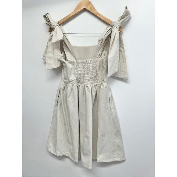 MIOU MUSE Dress Size Small Bow Tie A-Line Mini Linen Blend New - Picture 6 of 12